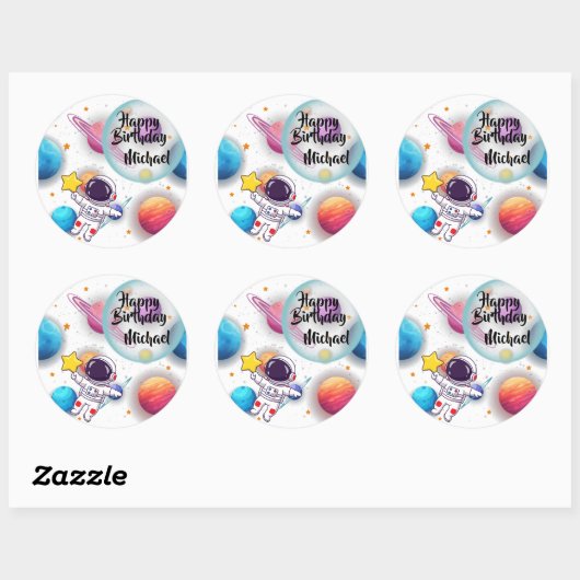 Personalized Astronaut & Planets Party Stickers (Blatt)