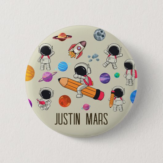 Personalized Astronauts and Planets Back to School Button (Vorderseite)