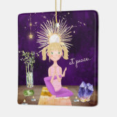 Personalized At Peace Yoga Blond Girl Christmas Keramikornament (Links)