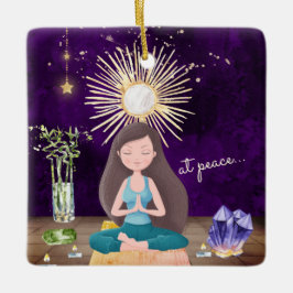 Personalized At Peace Yoga Brunette Girl Christmas Keramikornament