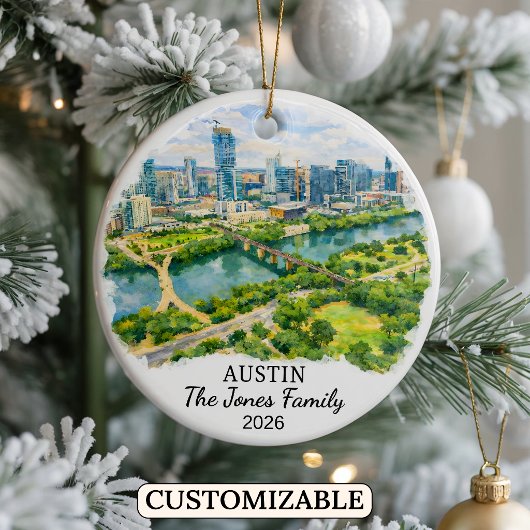 Personalized Austin Ornament, Custom Texas Keramik Ornament