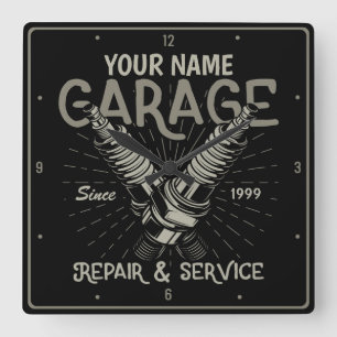 Personalized Auto Mechanic Repair Service Garage Quadratische Wanduhr