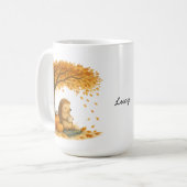 Personalized Autumn Hedgehog Under Tree Coffee Mug Kaffeetasse (Vorderseite Links)