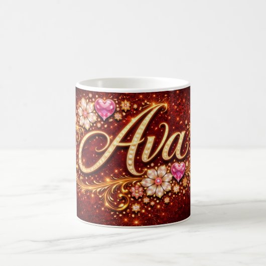 Personalized Ava Mug Gold Pink Heart Romantic Gift Kaffeetasse (Mittel)