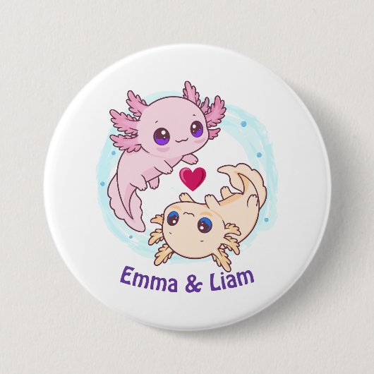 Personalized Axolotl Couple Valentine Button (Vorderseite)