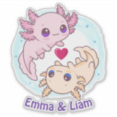 Personalized Axolotl Couple Valentine Sticker (Vorderseite)