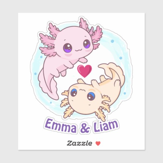 Personalized Axolotl Couple Valentine Sticker (Blatt)