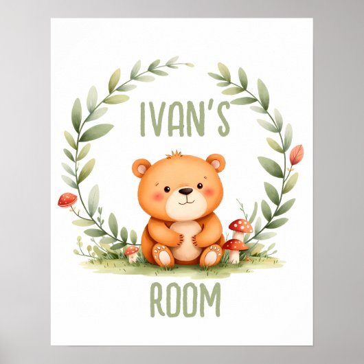 Personalized Baby Bear Watercolor Woodland Nursery Poster (Vorne)