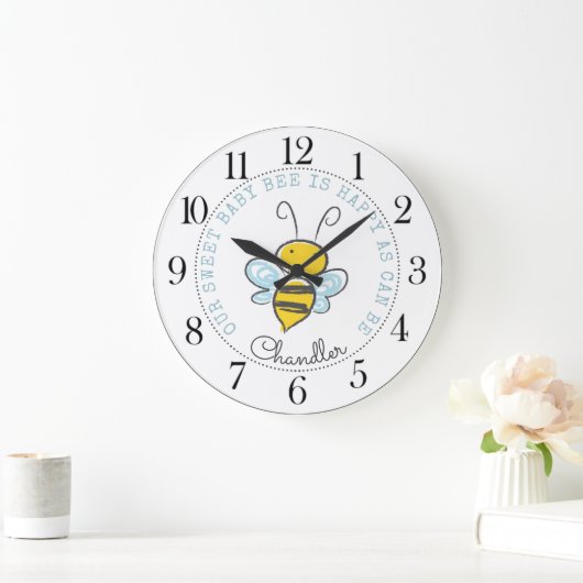 Personalized Baby Bee Nursery Große Wanduhr (Zuhause)