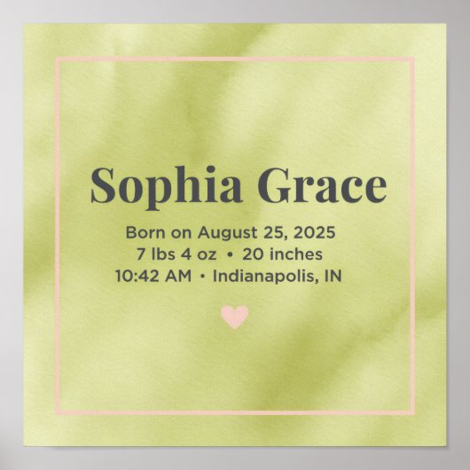 Personalized Baby Birth Announcement Print Poster (Vorne)