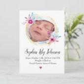 Personalized baby birth card - Welcome baby girl Einladung (Stehend Vorderseite)