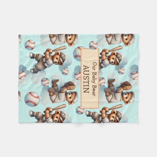 Personalized Baby Blanket – Watercolor Teddy Bears Fleecedecke (Vorderseite (Horizontal))