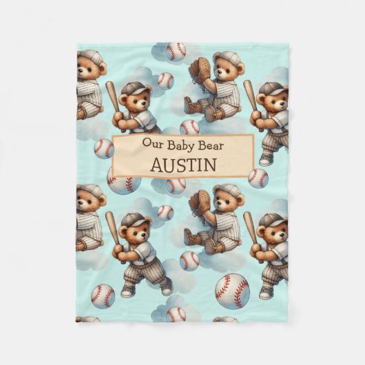 Personalized Baby Blanket – Watercolor Teddy Bears Fleecedecke (Vorderseite)