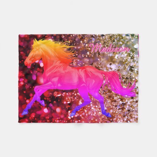 Personalized Baby Blanket With a Rainbow Horse Fleecedecke (Vorderseite (Horizontal))