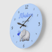 Personalized Baby Blue Cute Elephant Nursery Große Wanduhr (Winkel)