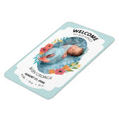 personalized baby blue floral Birth announcements Magnet (Linke Seite)