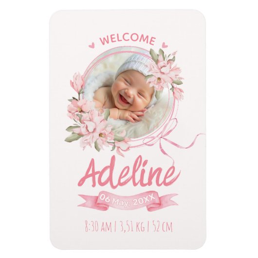 personalized baby blue floral Birth announcements Magnet (Vertikal)