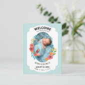 personalized baby blue floral Birth announcements Postkarte (Stehend Vorderseite)