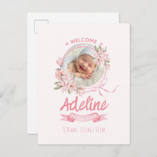 personalized baby blue floral Birth announcements Postkarte