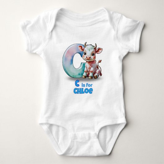 Personalized Baby Bodysuit – C is for Cow Baby Strampler (Vorderseite)