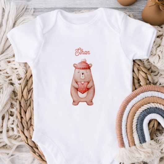 Personalized Baby Bodysuit With A Teddy Bear Baby Strampler