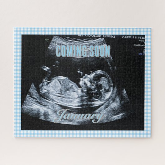 Personalized Baby Boy Gender Reveal Sonogram Pic Puzzle (Horizontal)