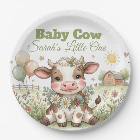 Personalized Baby Cow Baby Shower Pappteller (Vorderseite)