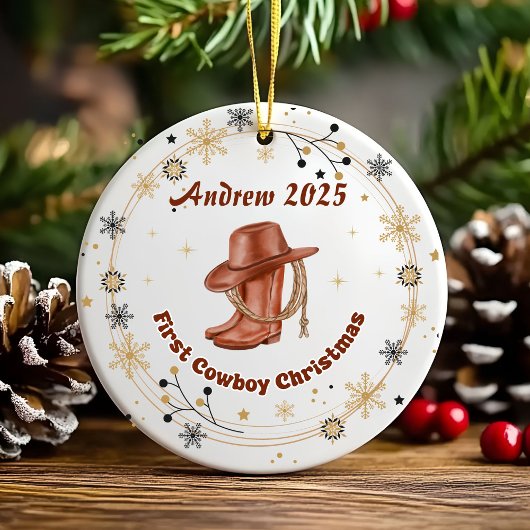 Personalized Baby Cowboy First Christmas Ceramic Keramik Ornament