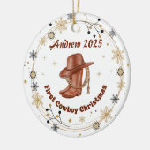 Personalized Baby Cowboy First Christmas  Ceramic Keramik Ornament (Links)