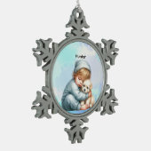 Personalized Baby Cuddling Puppy Snowflake Schneeflocken Zinn-Ornament (Links)