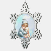 Personalized Baby Cuddling Puppy Snowflake Schneeflocken Zinn-Ornament (Rechts)