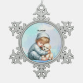 Personalized Baby Cuddling Puppy Snowflake Schneeflocken Zinn-Ornament (Vorderseite)