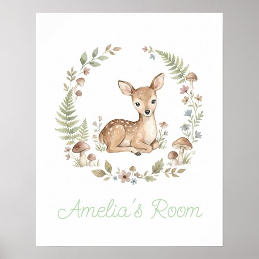 Personalized Baby Deer Watercolor Boho Nursery Poster (Vorne)