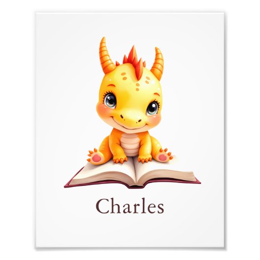 Personalized Baby Dragon Reading Custom Art Print Fotodruck (Vorne)