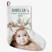 Personalized Baby First Christmas Berry Photo Großer Weihnachtsstrumpf (Vorderseite)