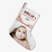 Personalized Baby First Christmas Berry Photo Großer Weihnachtsstrumpf (Vorderansicht (hängend))