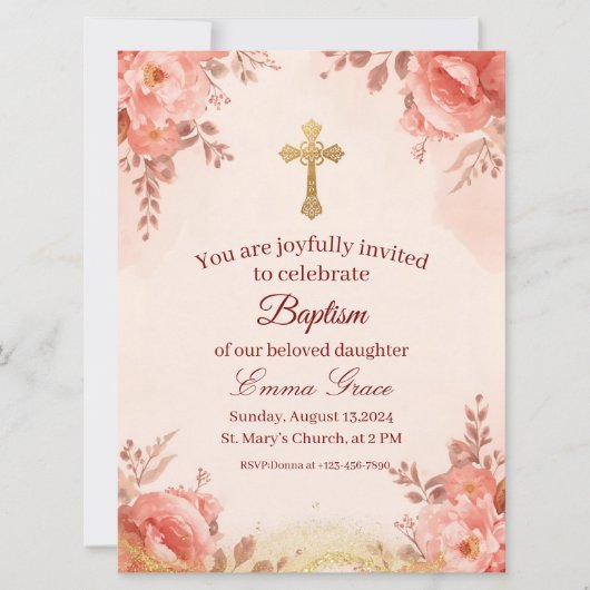 Personalized Baby Girl Baptism Invitation Einladung (Vorderseite)