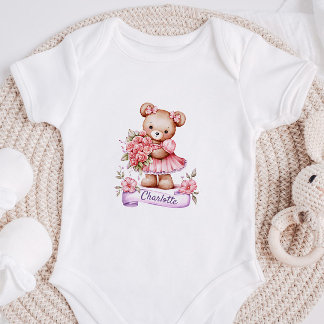 Personalized baby Girl Bodysuit With A Teddy Bear Baby Strampler