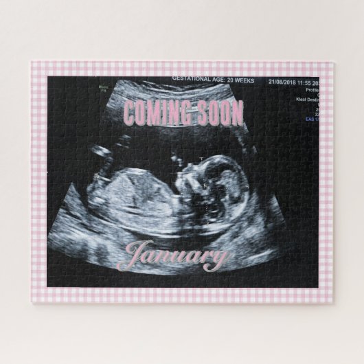 Personalized Baby Girl Gender Reveal Sonogram Pic Puzzle (Horizontal)