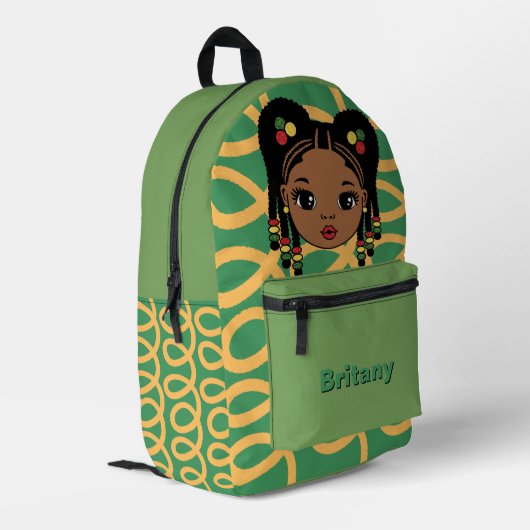 Personalized Baby Girl Green Printed Backpack Bedruckter Rucksack (Rückseitige Ecke links)
