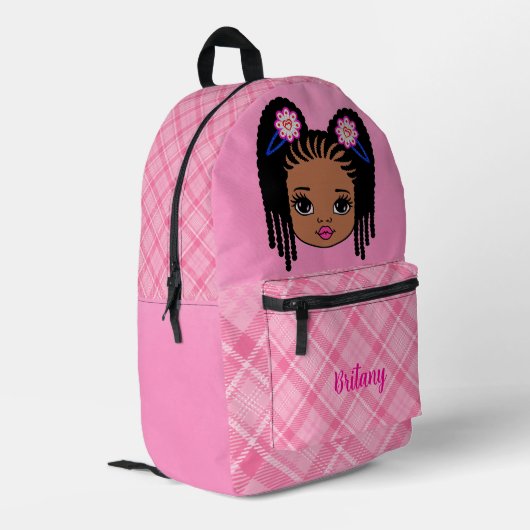 Personalized Baby Girl Pink Plaid Printed Backpack Bedruckter Rucksack (Rückseitige Ecke links)