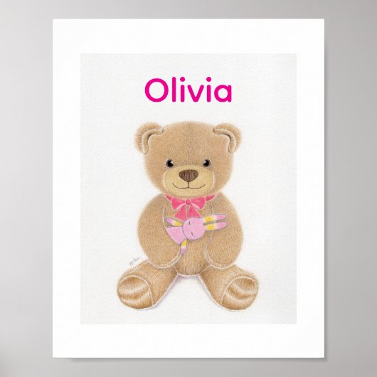 Personalized Baby Girl Teddy Bear Nursey Poster (Vorne)