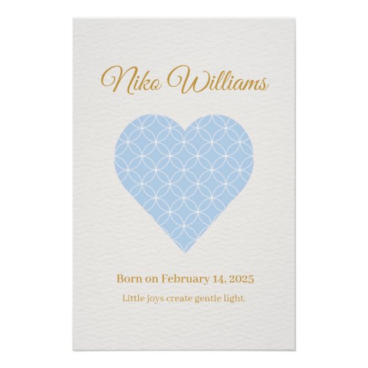 Personalized Baby Name Poster – Blue Shippo Heart (Vorderseite)