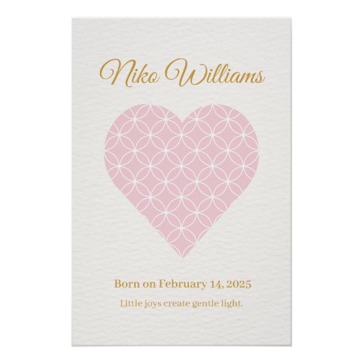 Personalized Baby Name Poster – Pink Shippo Heart (Vorderseite)
