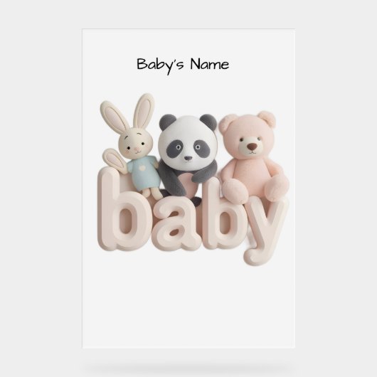 Personalized Baby Name Wall Art – Cute Animal Nurs Acrylschild (Vorderseite)