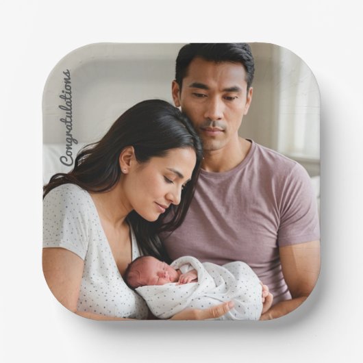 Personalized Baby Newborn Party Custom photo name Pappteller (Vorderseite)