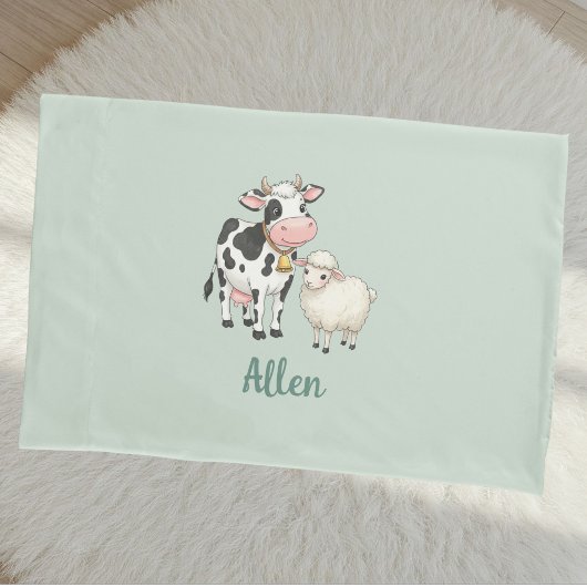 Personalized Baby Pillow Cover with Cute Cow