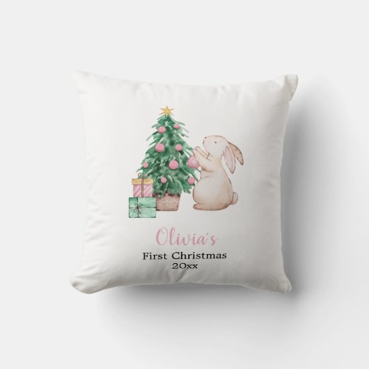 Personalized Baby’s First Christmas rabbit theme Kissen (Vorderseite)