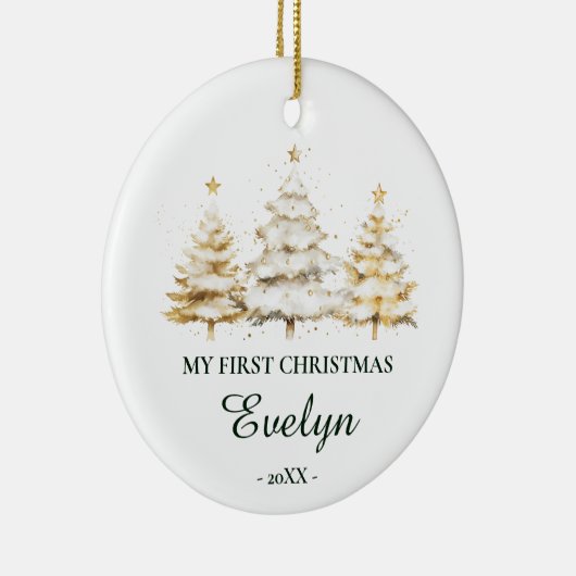 Personalized Baby’s First Christmas, White Keramik Ornament (Rechts)
