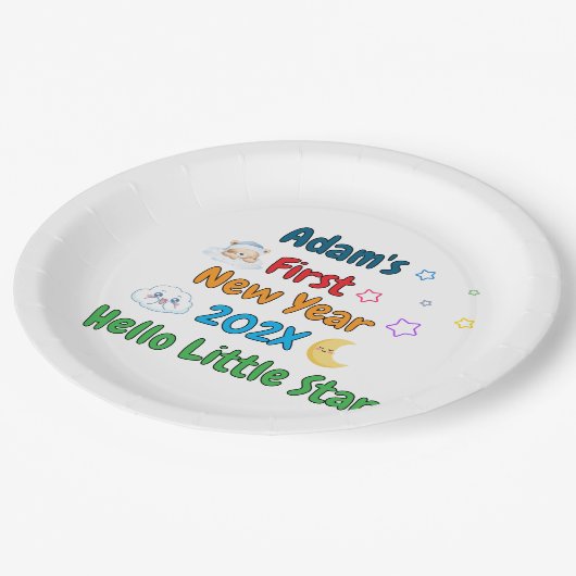 Personalized Baby’s First New Year – Cute Design P Pappteller (Schrägansicht)